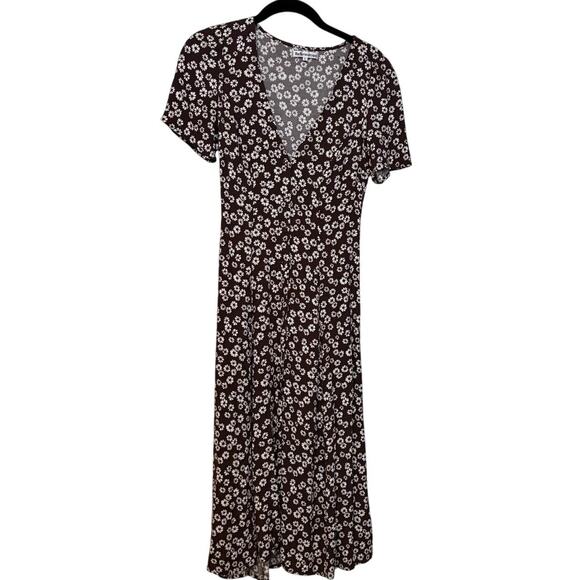 Reformation Brown White Floral Locklin Slit Midi Dress Size 2 - Picture 4 of 8